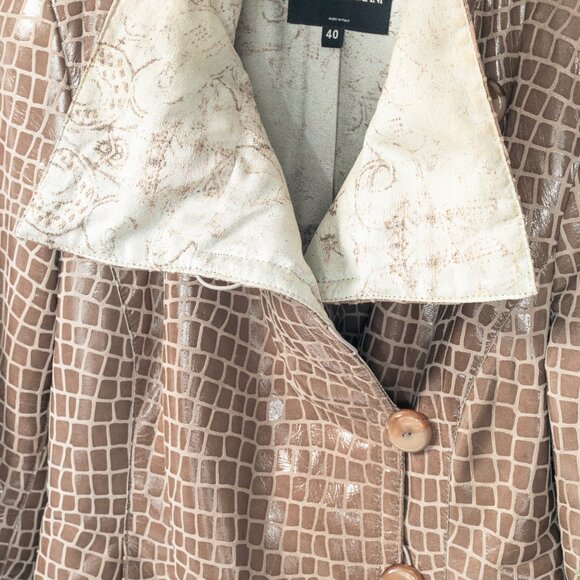 Giorgio Armani Taupe Snakeskin-Pattern Leather Buttoned Jacket - Picture 6 of 10